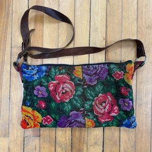 Floral woven fabric cross body bag